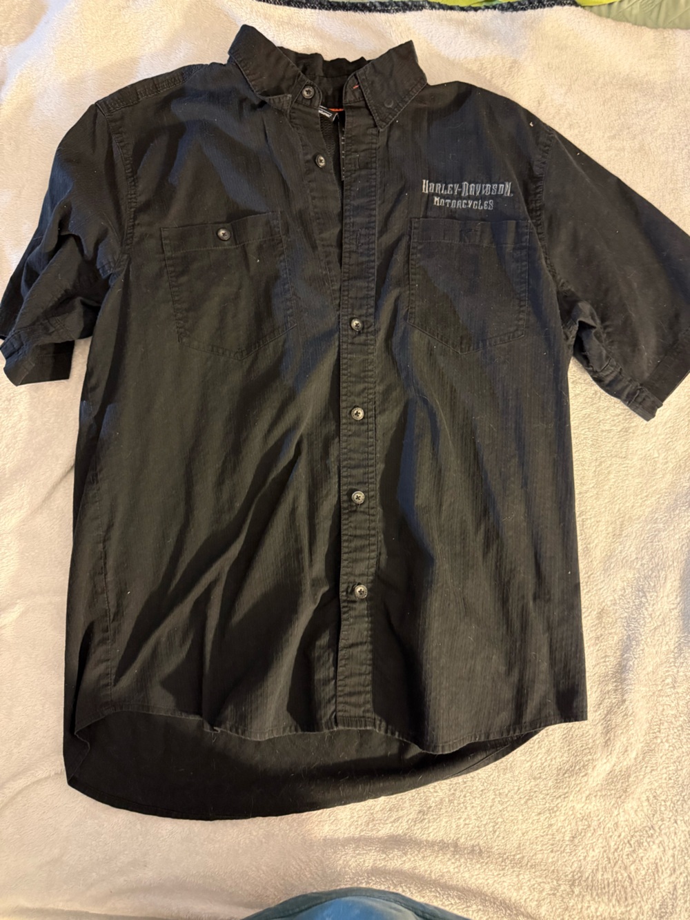 Harley-Davidson Black Short-Sleeve Button Diwn